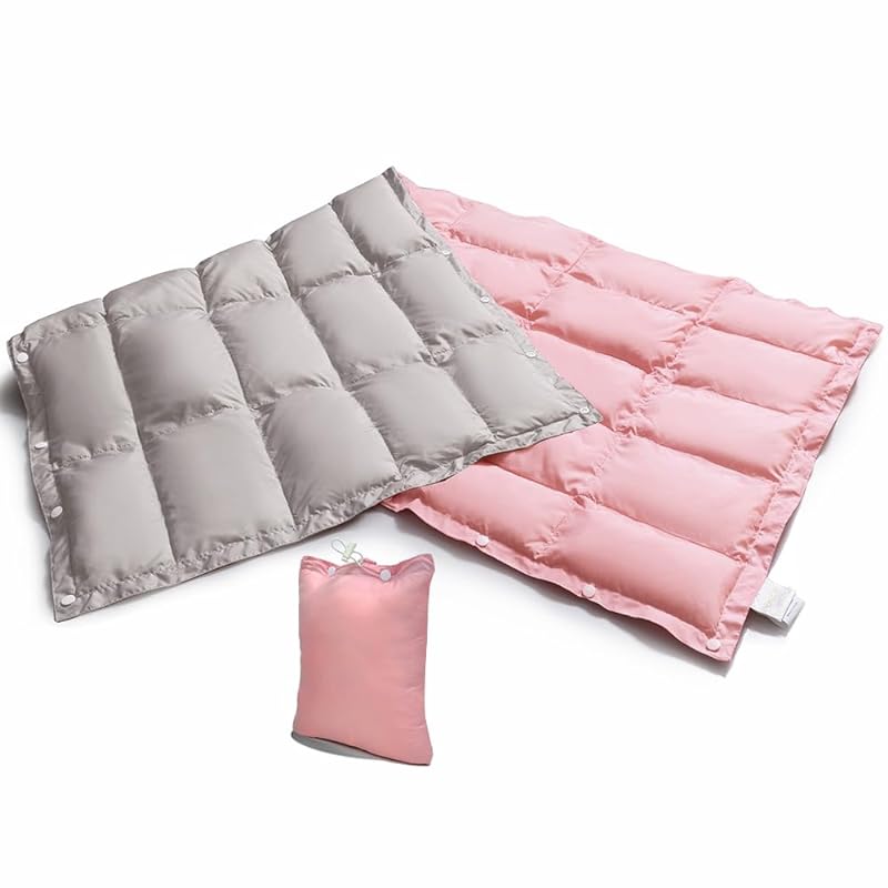 KOKOSUN ダウンブランケット ひざ掛け 防寒 超軽量 携帯便利 肩掛け ハーフケット 様々な着用方法 四季対応 (14060cm, シルバーグレー + ピンク)