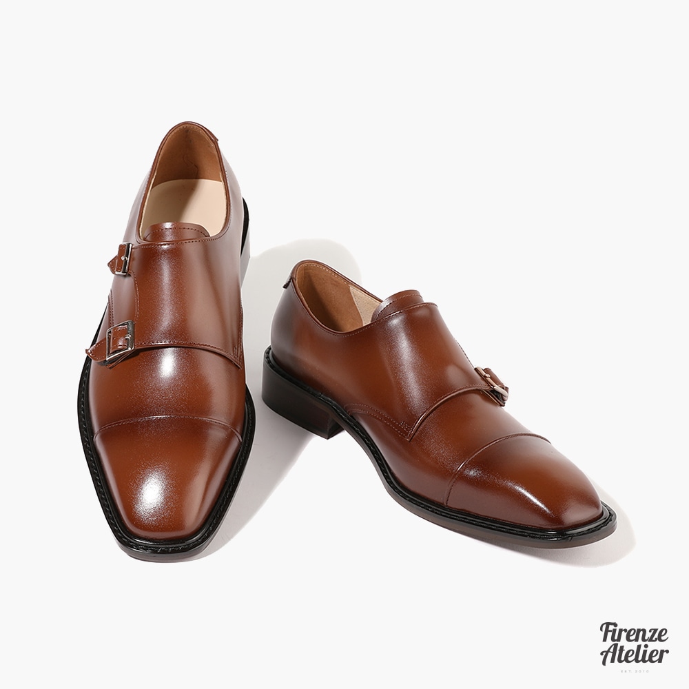 メンズ 本革 キャップトゥ オックスフォード ストレートチップ モンクストラップ 背高靴 (WB)