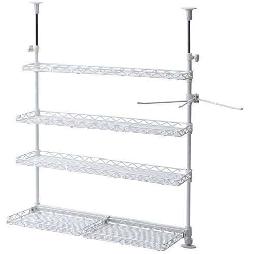 山善 突っ張りキッチンラック 幅60奥行21.5高さ72-115cm 4段 タオルハンガー こぼれ止め 下段2箇所はね上げ式 棚板高さ調節可能 組立品 ホワイト TKRO-604*(WH) 8,222円