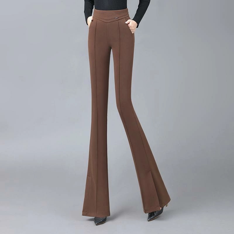 パンツ レディース ボトムス スリット フレアパンツ 秋冬 ハイウエスト スリム ドレープ フレアパンツ ストレート レッグ フロア レングス