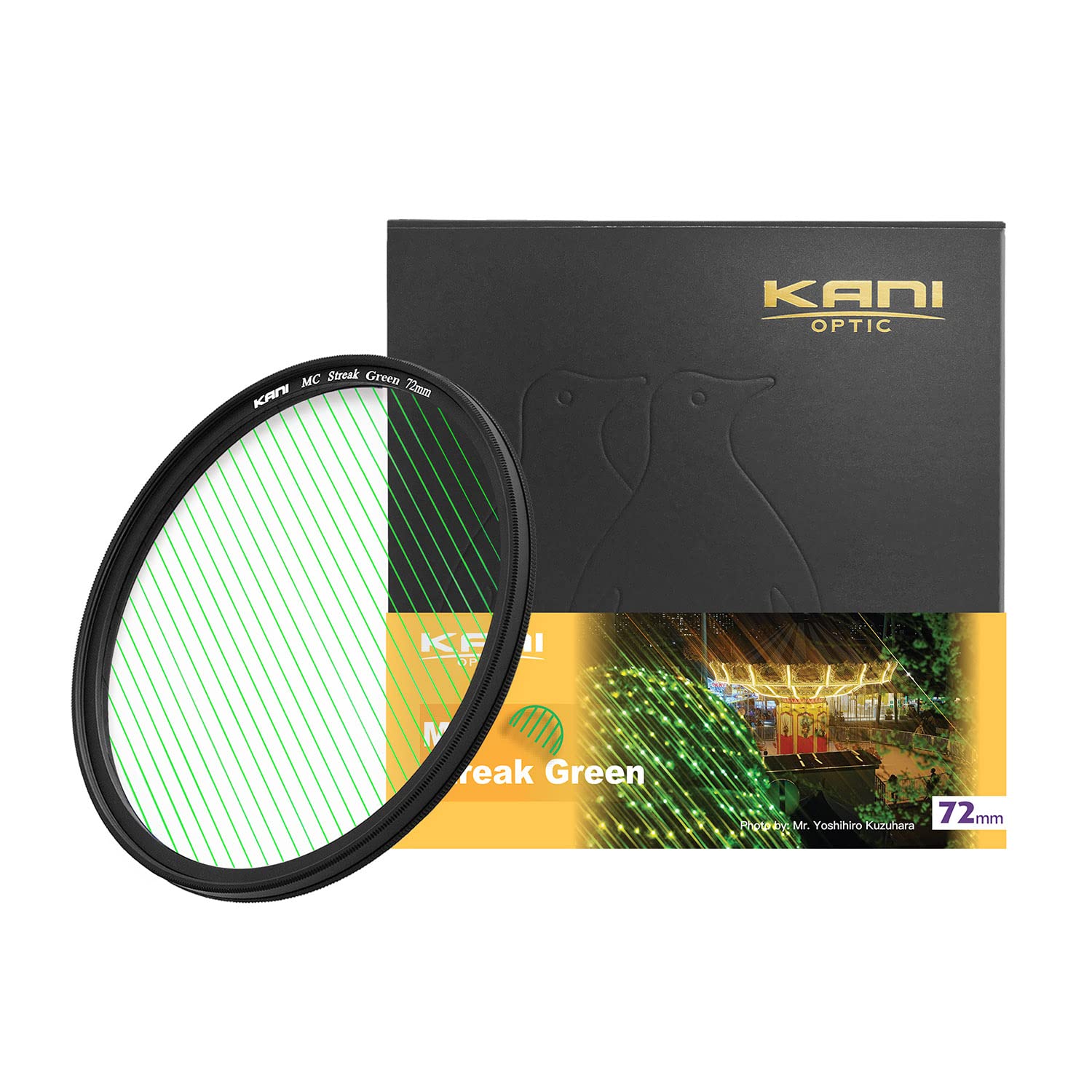 KANI 72mm ストリークグリーン 特殊効果 ストリークフィルター 光条色：グリーン アナモルフィック 夜景 イルミネーション ポートレート Streak Green K17211