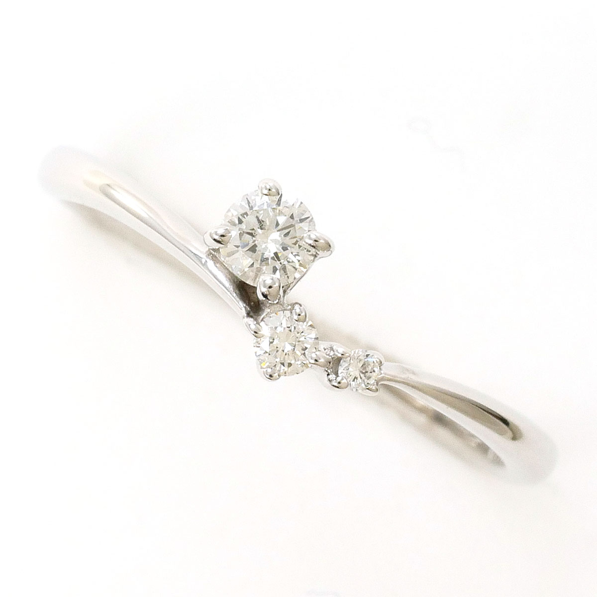 K10 10金 WG ホワイトゴールド リング・指輪 10号 ダイヤモンド 0.14ct 総重量約1.1g 中古
