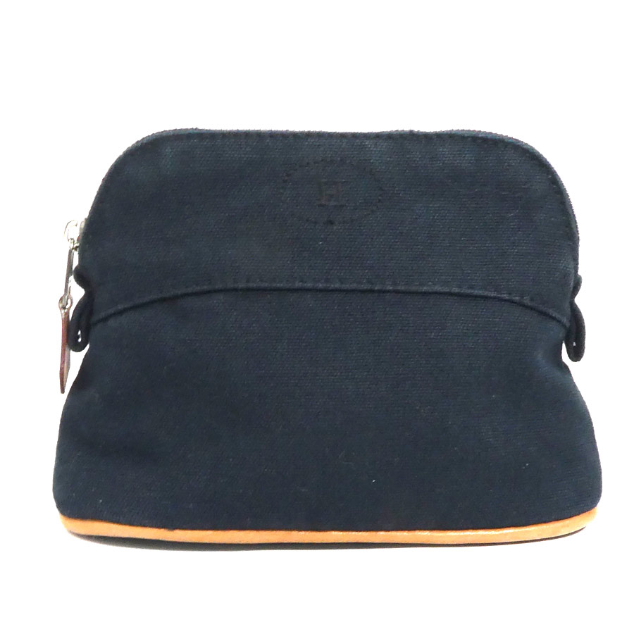 エルメス HERMES ポーチ ボリードポーチ ミニミニ コットン ブラック シルバー レディース e60837g