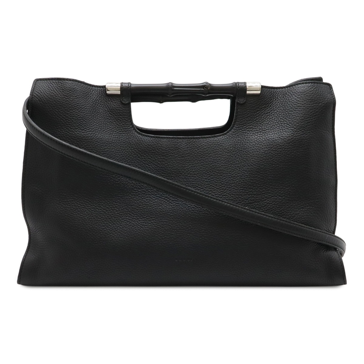 バンブー ハンドバッグ 2WAY ショルダーバッグ レザー ブラック 黒 シルバー金具 37082