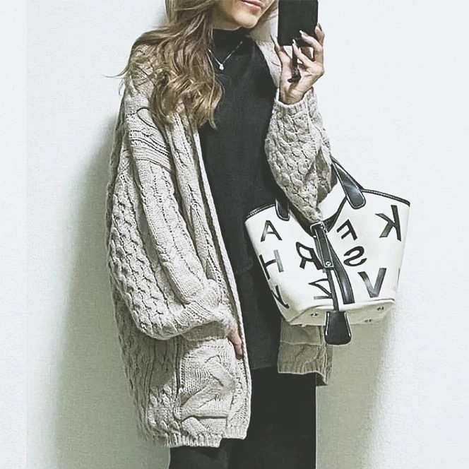 【再入荷予定】 おしゃれ度高め 今季注目 ニット ファッション 中長 カーディガン