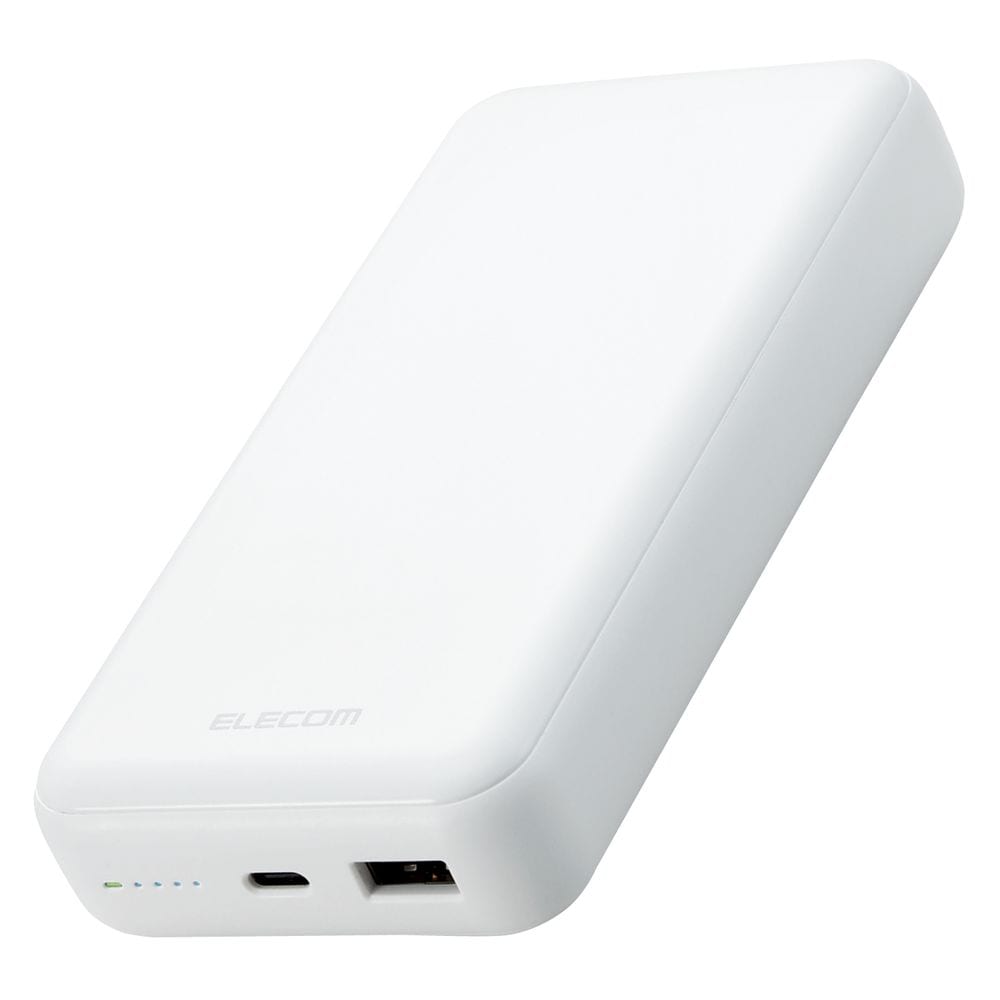 エレコム DE-C34-20000WH モバイルバッテリー 20000mAh USB Power Delivery準拠 20W USB-A出力1ポート USB-C入出力1ポート（ホワイト） DEC3