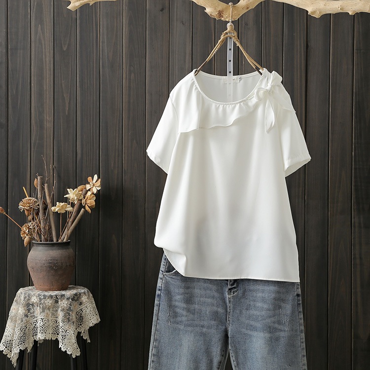 フリル襟ブラウス トップス ブラウス 袖あり 半袖 ラウンドネック 襟付き フリル リボン かわいい 大人可愛い きれいめ シンプル カジュアル 大人 上品 おしゃれ お洒落 大人可愛い 大人女子