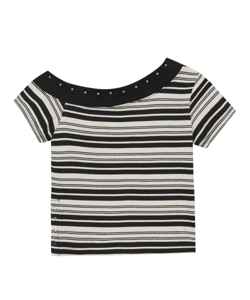 【ILLIGO】 One Shoulder Stud Stripe Top Black Ivory 正規品