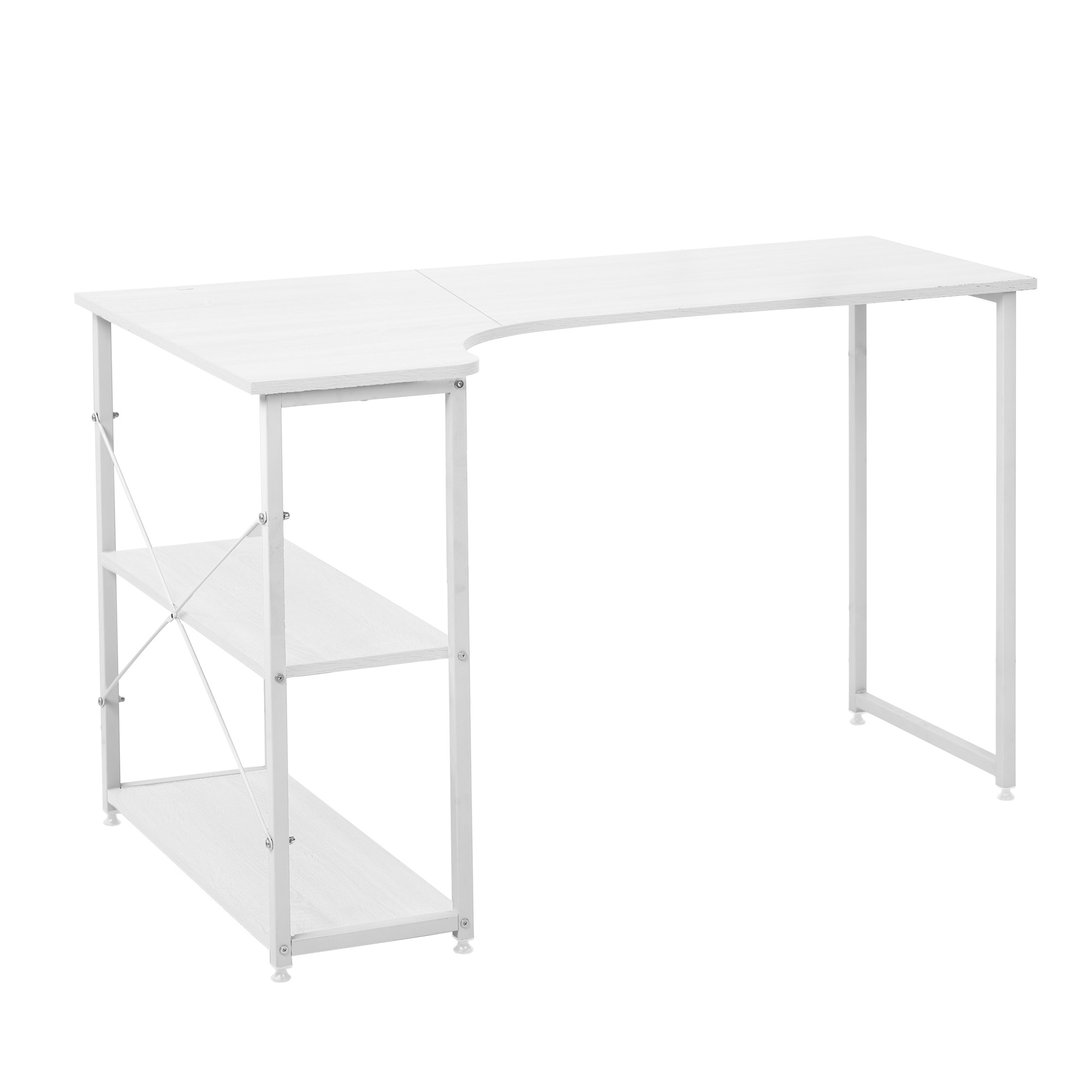 【2点購入で150OFF】【国内即発送】【ホワイト】パソコンデスク L字　120cm　2段ラック付 デスク木製 ミシン台 書斎机 勉強机