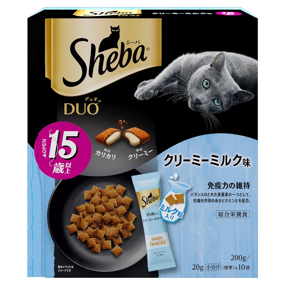 キャットフード　デュオ　１５歳以上　クリーミーミルク味　２００ｇ（２０ｇX１０袋）X１２個　お一人様１点限り　ＣＲＣ35―15―76―20―00