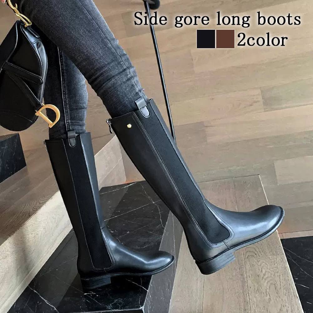 ロングブーツ レディース サイドゴアロングブーツ レザー ジョッキーブーツ 疲れない 冬 ミドルブーツ 防水 革 厚底 暖かい 歩きやすい 編み上げ ぺたんこ 春 ワイド スエード ストレッチ ショー