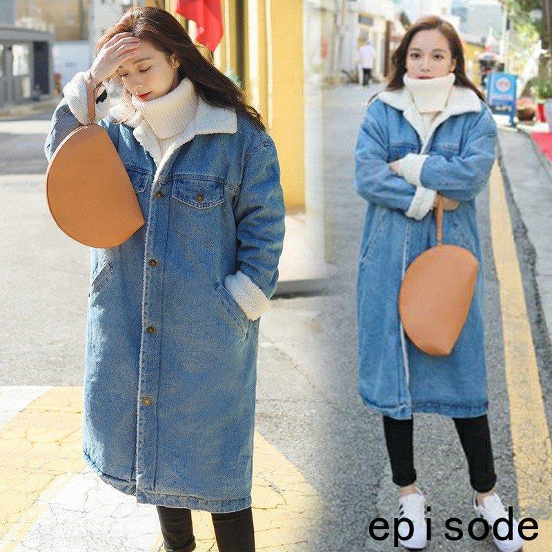 デニムコート ボアデニムジャケット レディース 秋冬 40代 デニムコート ロング丈 カジュアル シャツカラー アウター 裏ボア 厚手 暖かい 韓国風 上品 オシャレ