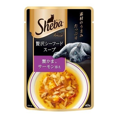 （まとめ買い）マースジャパン シーバ アミューズ 贅沢シーフードスープ 蟹かまサーモン添え 40g 猫用 [x48]
