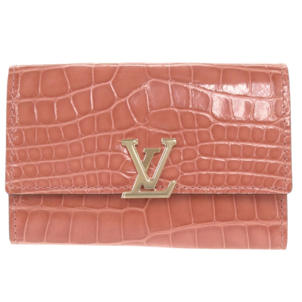 未使用品 ポルトフォイユ カプシーヌ コンパクト N93689 三つ折り財布 クロコダイル ピンク LV 1503【中古】 レディース