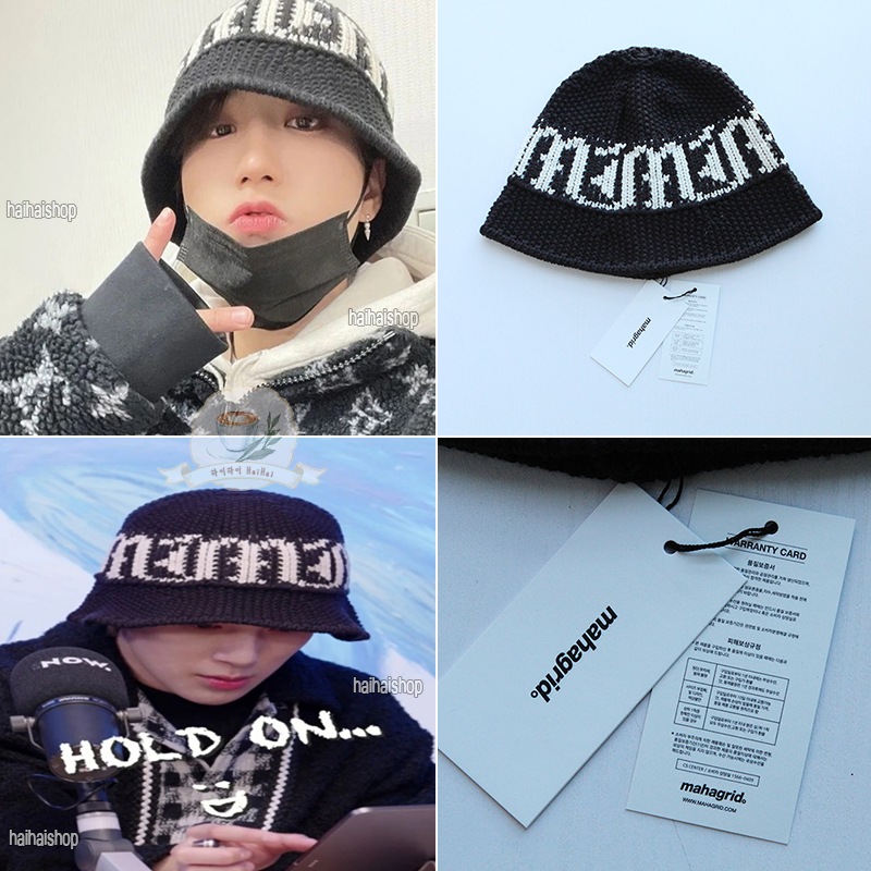 [Stray Kids ハン]GOTHIC LOGO KNIT BUCKET HAT BLACK