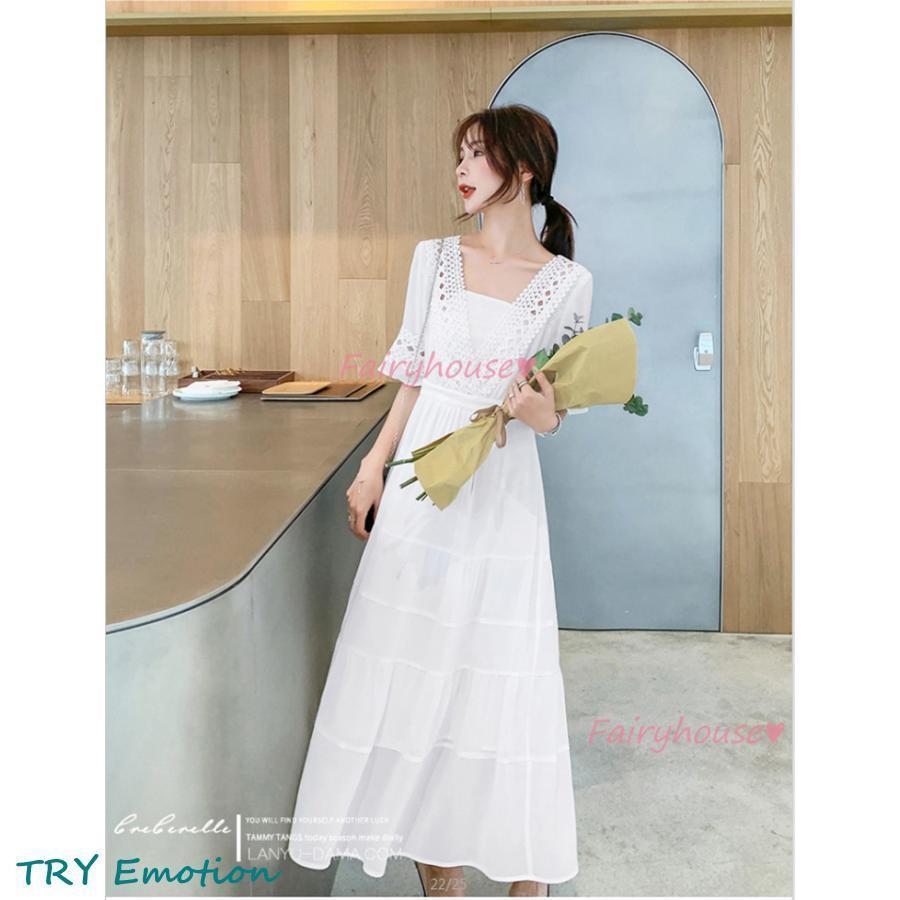 レースワンピース レディース 40代 マキシワンピース 春夏 五分袖ワンピース レーススカート vネック オシャレ 結婚式ドレス 体型カバー お出かけ 大人可愛い