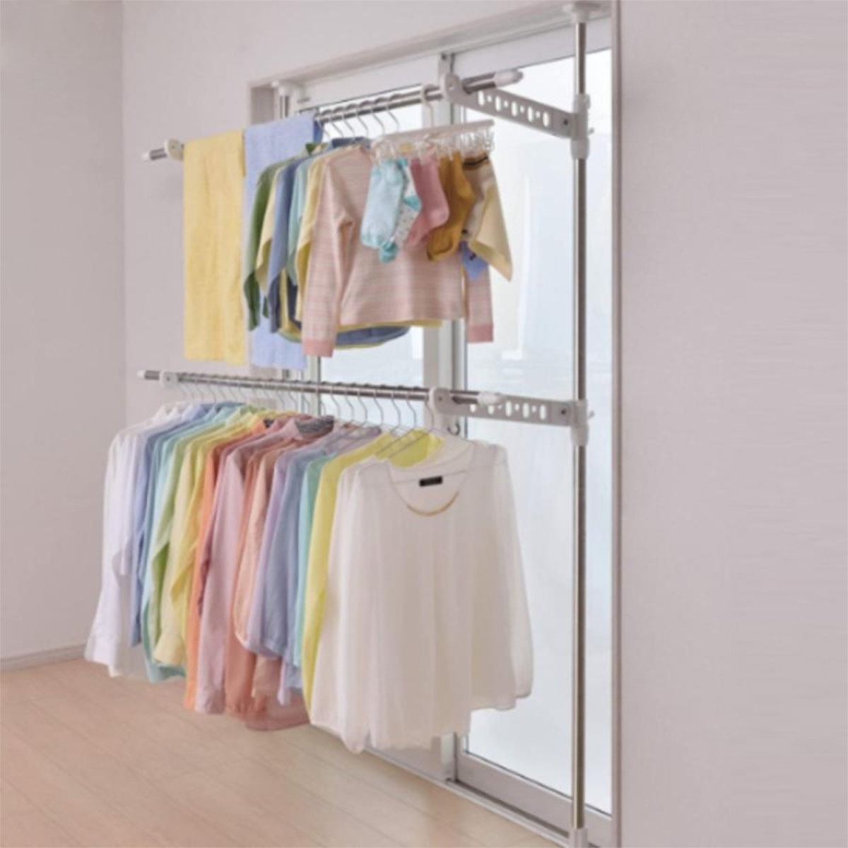 室内物干し PORISH 突っ張り式物干し窓枠用 ステンレス 物干し台 窓枠 突っ張り つっぱり ステンレス製 突っ張り式 突ぱり式 竿掛け ランドリー 5,614円