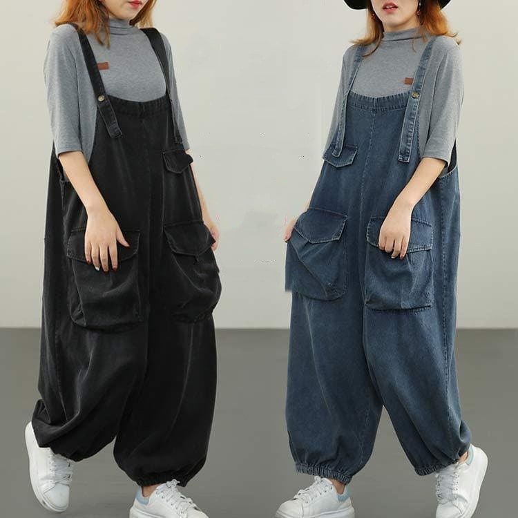サロペットデニムオールインワンチノパンオーバーオールビッグシルエットレディースサルエル