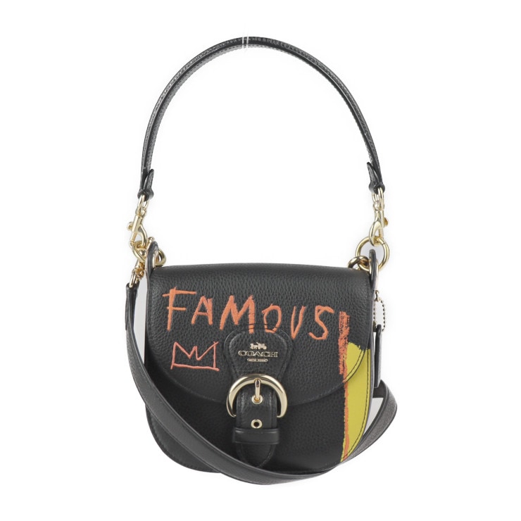 美品 COACH コーチ ショルダーバッグ C5663 バスキア コラボ レザー ブラック マルチカラー ゴールド金具 2WAY クロスボディ ハンドバッグ ポシェット 本物保証 中古