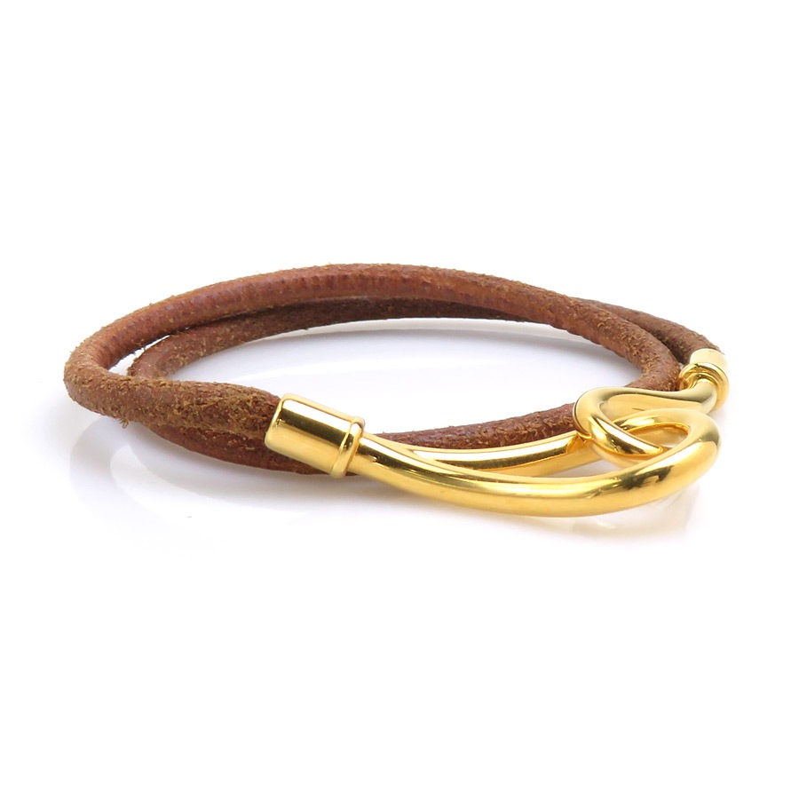 エルメス HERMES ブレスレット ジャンボ レザー/メタル ブラウン×ゴールド ユニセックス h31930a
