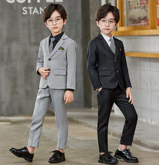 限定カラーストライプ柄子供スーツセット 子供服 男の子 キッズスーツ 2色 長袖フォマールスーツ4点 /5点セット 卒業式 入学式 ピアノ発表会 ジャケット 長ズボン ジレ ベスト ワイシャツ ネクタ