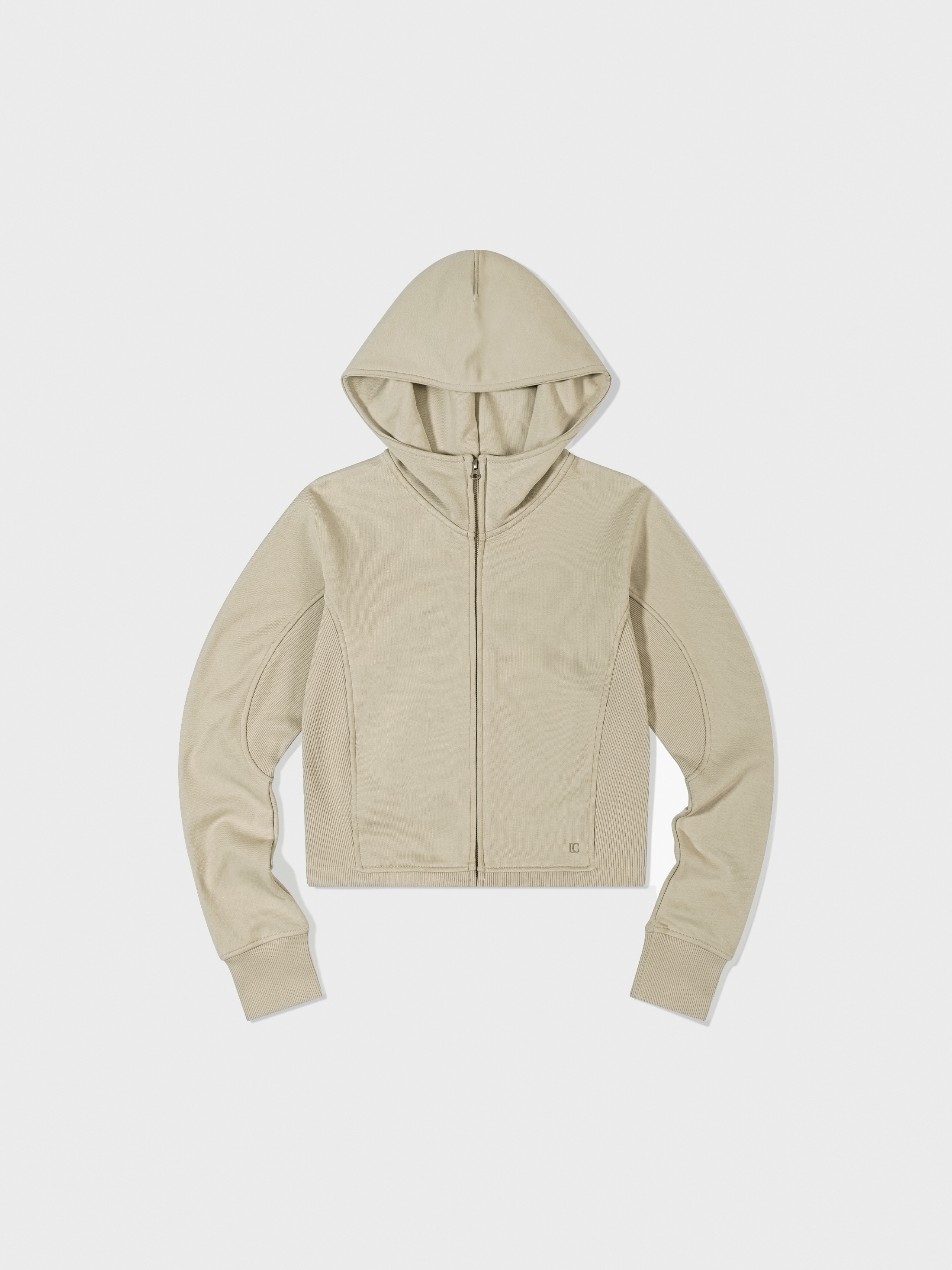【LOW CLASSIC】 SIDE RIB ZIP-UP HOODIE : BEIGE
