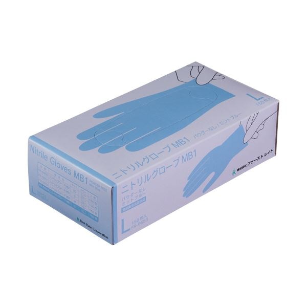 （まとめ）ファーストレイト ニトリルグローブMB1パウダーフリー L ミントブルー FR-6653 1箱（150枚）[x10セット]