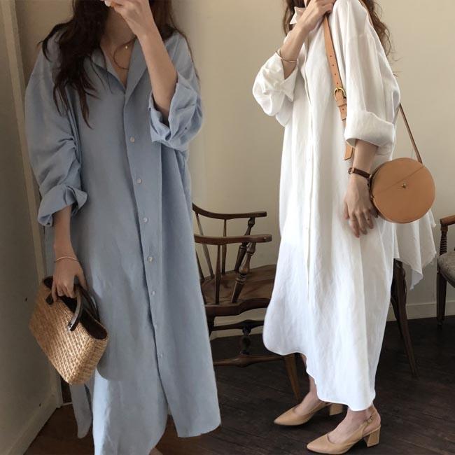 春 夏 シャツワンピ レディース ロングシャツ 長袖シャツ ゆったり 長袖シャツワンピース ロングワンピ 長袖ワンピース マキシ丈ワンピース 体型カバー