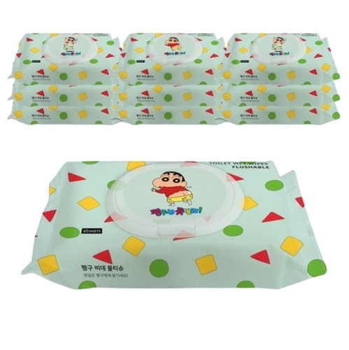 [クレヨンしんちゃん] ウォシュレット ウェットティッシュ キャップ型 60枚 x 10パック/クレヨンしんちゃん ウェットティッシュ ビデ用 ウェットティッシュ 無香料 ウェットティッシュ 敏感肌