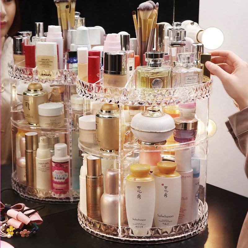 化粧品用の透明な収納ボックス,化粧品を整理するための360度回転のプラスチックボックス