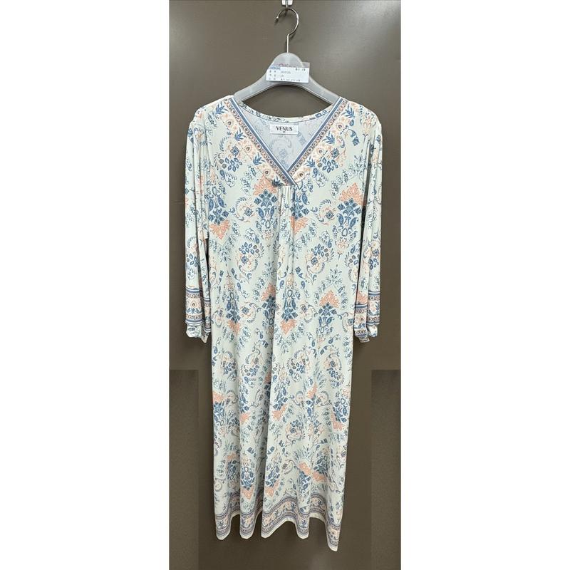 []VEVS04WL レーヨン幾何学花柄ワンピース