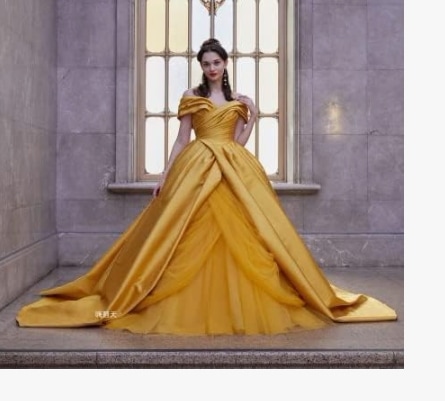 実物撮影（ウィッグ靴追加 ） ベルの象徴的なカラー黄色のドレスコスプレ衣装 美女と野獣 ベル プリンセス豪華版