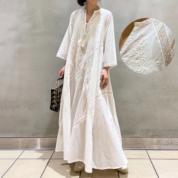 ワンピース 夏ワンピ ロング レディース 袖あり 無地 おしゃれ リゾート ホワイト ファッション 春夏 カジュアル 大きいサイズ 体型カバー ゆったり 大きめ きれいめ 白 日常 大人 カジュアル