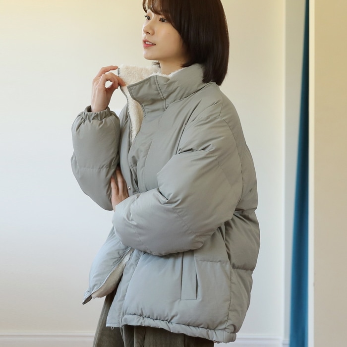 [韓国ファッション] リバーシブルジップアップ中綿ブルゾン