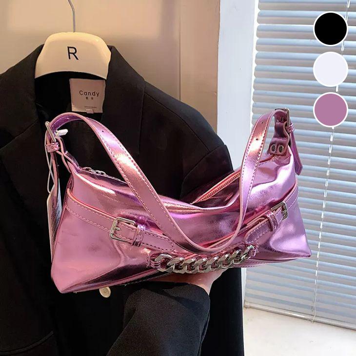 【期間限定】メタリック ショルダー ハンドバッグ トートバッグ 2way チェーン ファスナー 【azkss24-208】【予約販売：15-20日入荷予定順次発送】60込