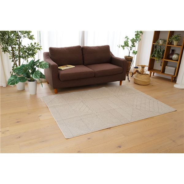 ラグ マット 絨毯 約幅130×長さ185cm アイボリー 洗える 日本製 幾何学柄 耐久性 アトレ スミノエ リビング インテリア家具