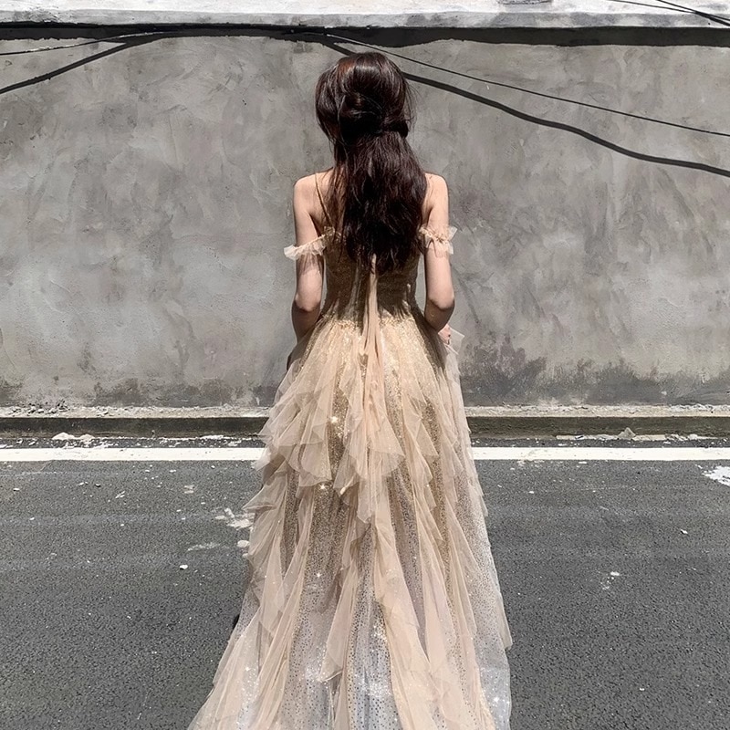 ワンピースドレスドレスChaoxian シャンパンカラーのイブニングドレス Lisen 高級チャイナスクールプリンセスドレス