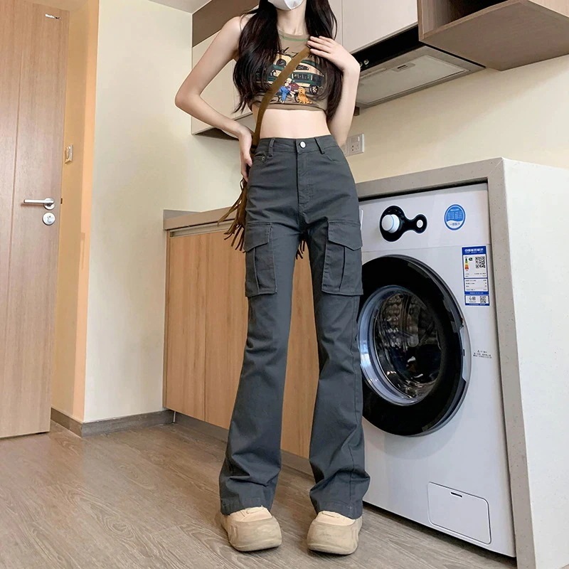 女性用アメリカンマイクロフレアオーバーオール春春冬春スモールハイウエストスリムスリムジーンズ