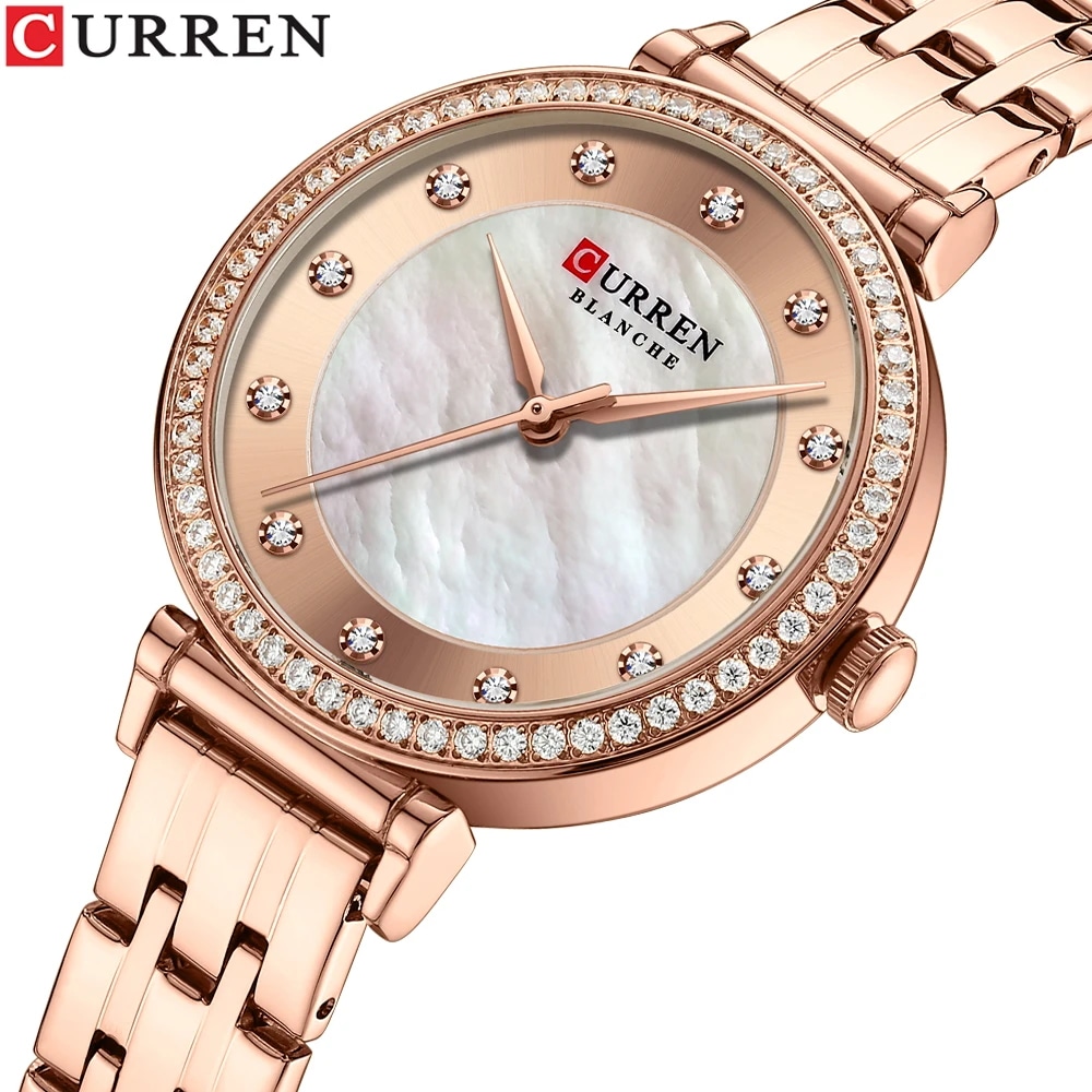 CURREN New Luxury Ladies Quartz Watches Shell Dial with Rhinestones Stainless Steel Lightweight Wris 6,052円