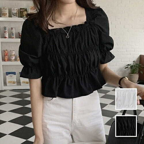 ブラウス シャツ 韓国 ファッション レディース 春 夏 カジュアル コーデ シンプル 定番 セレカジ 20代 30代 40代 2025 ティアード クロップド プルオーバー 着回し