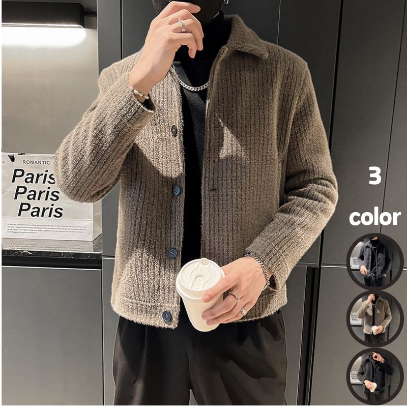 【即納】店舗お勧め!ジャケット 冬アウター 韓国風ファッション 裏起毛厚手 春秋 レトロ テーラード メンズ ジッパー 潮流ブランド ゆったり パーカー 立ち襟
