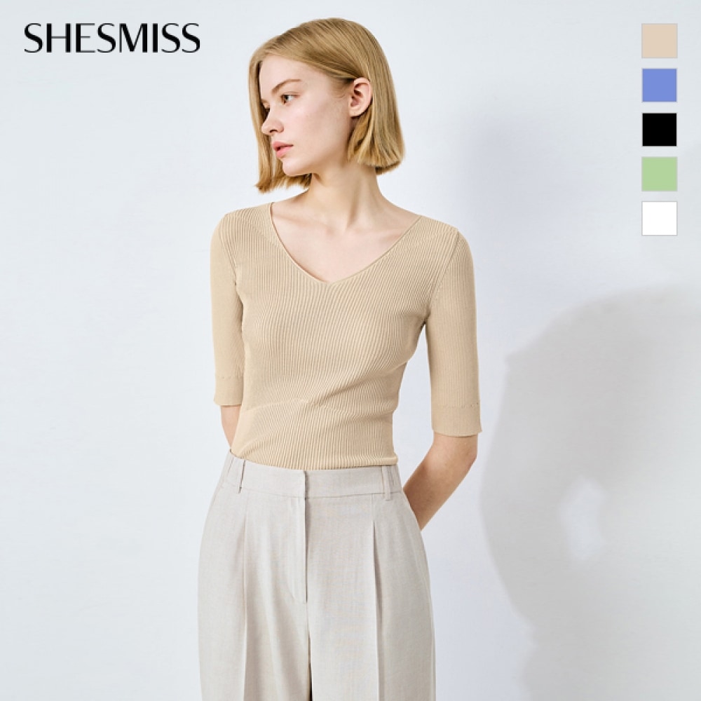 (シールズミス) スリムリブ付きVネックニット_SSKPOO22100