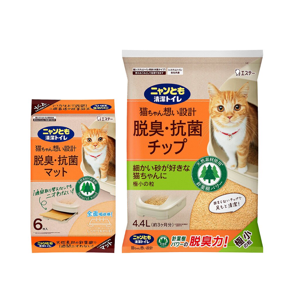 ニャンとも清潔トイレ　脱臭・抗菌マット　６枚X２　＋　脱臭・抗菌チップ　極小の粒　４．４ＬX２　ＣＲＣ30―11―40―20―00