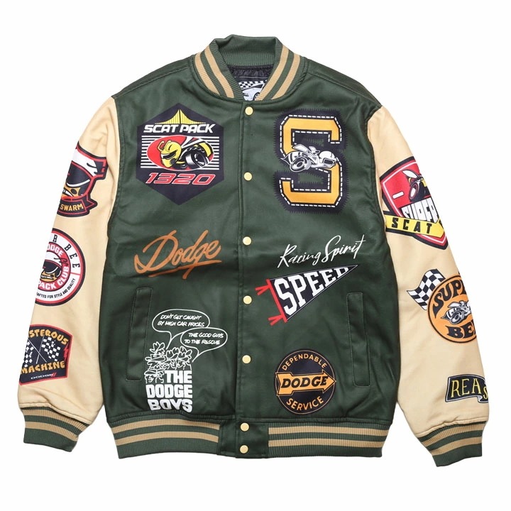 REASON × Dodge スーパー ビー アウター 長袖 スタジャン ブルゾン メンズ 緑 大きいサイズ ダッジ チャレンジャー アメ車 限定 コラボ 公式