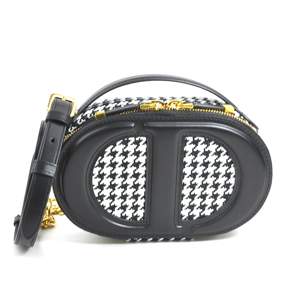 クリスチャンディオール Christian Dior ショルダーバッグ CDシグネチャー オーバル カメラバッグ レザー/キャンバス ブラック×ホワイト レディース 90092g