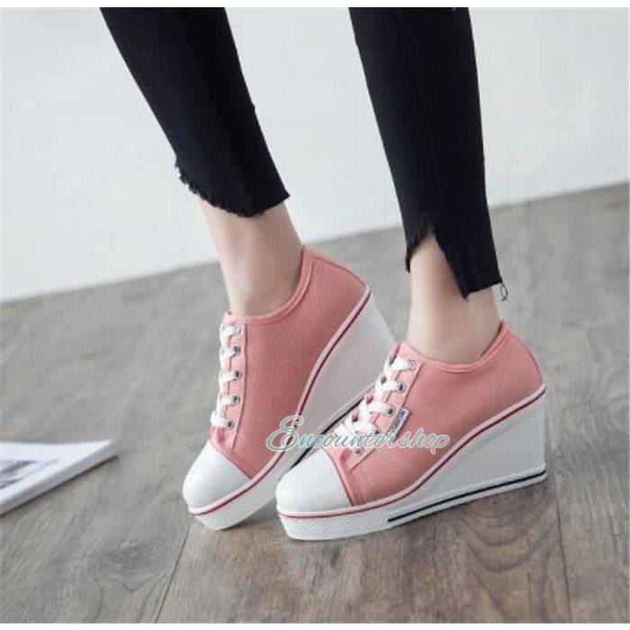 ヒールスニーカー レディース スニーカー ハイヒール ウェッジソール カジュアルシューズ 厚底 ローカット インヒール8ｃｍ 厚底 レースアップ 編み上げ