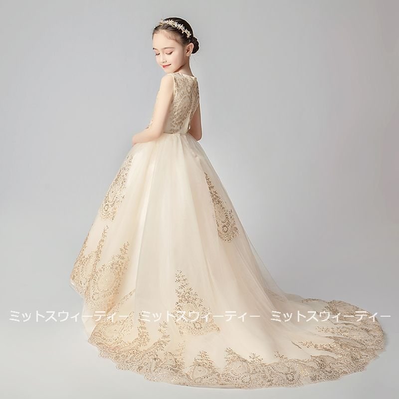 子供 ドレス ピアノ発表会 女子 子供ドレス ワンピース ステージ衣装 オペラ ゴールド 結婚式 コ