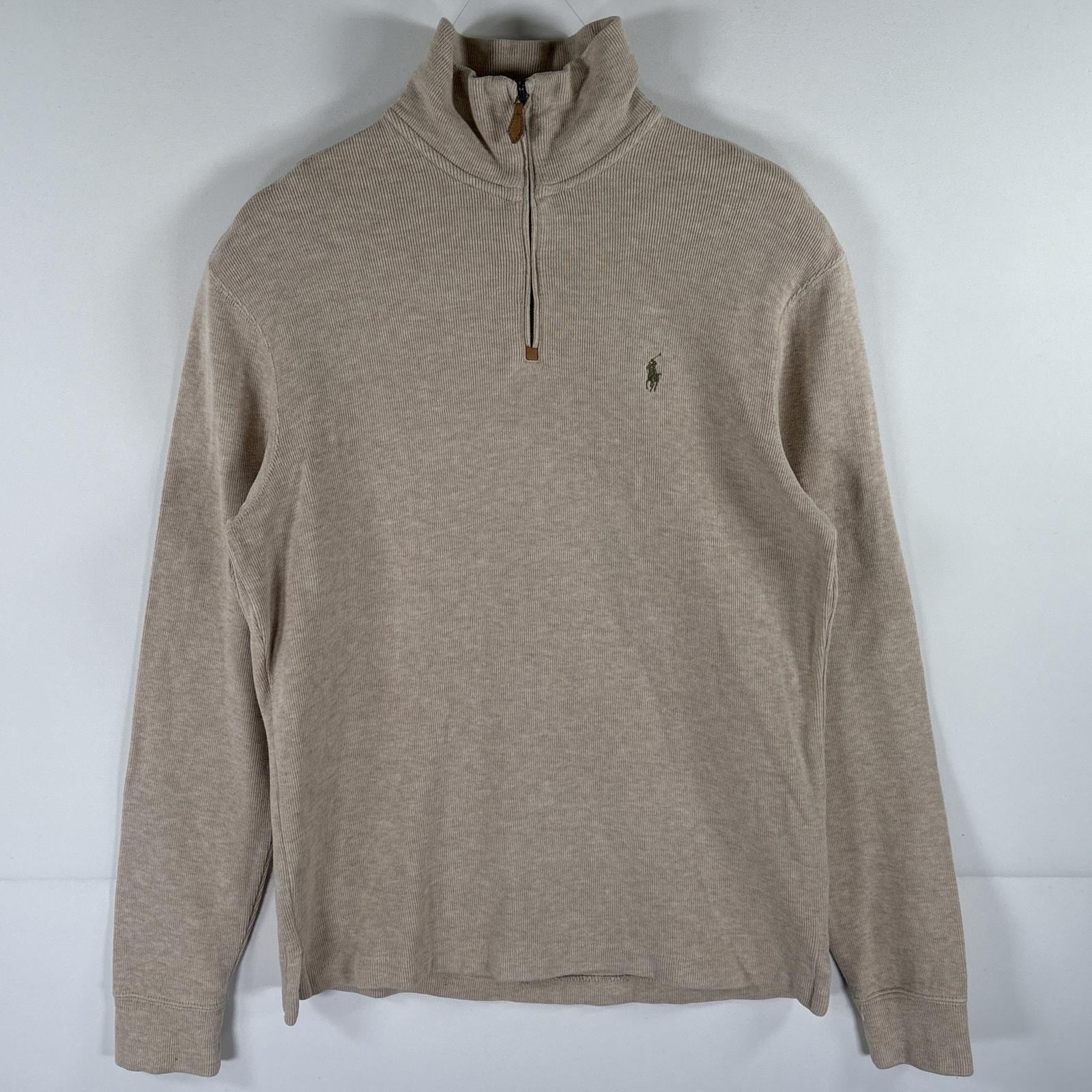 古着 ポロバイラルフローレン Polo by Ralph Lauren スウェット ニット トレーナー ワンポイント刺繍 ハーフジップ S ベージュ メンズ