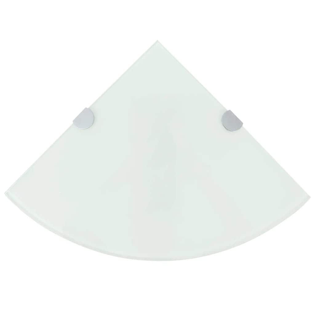 コーナーシェルフ 2点 クロームサポート付き ガラス ホワイト 25x25 cm