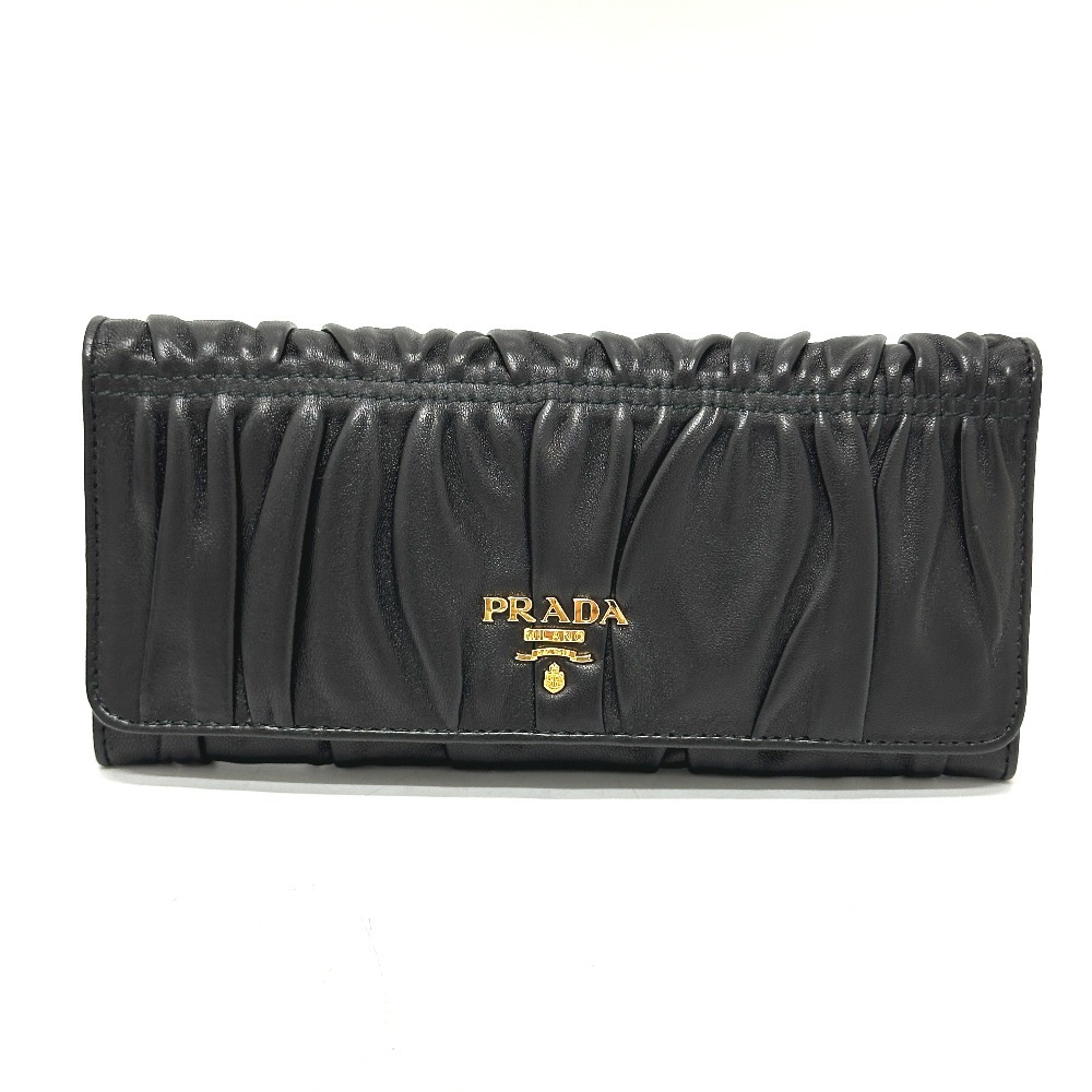 長財布 1M1132 ロゴ ギャザー 2つ折り レザー ブラック